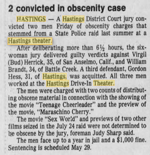 Hastings Drive-In Theatre - Porn Case 09 May 1981